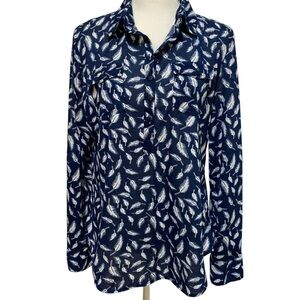LOVE POTION Top Elegant Blue and White Blouse with Sophisticated Design
